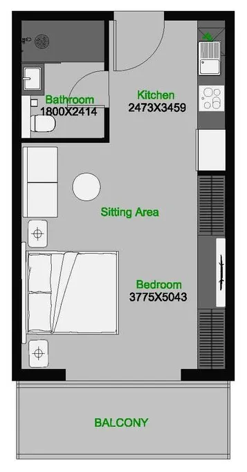 The Central Downtown Studio floor plan, 470 sqft