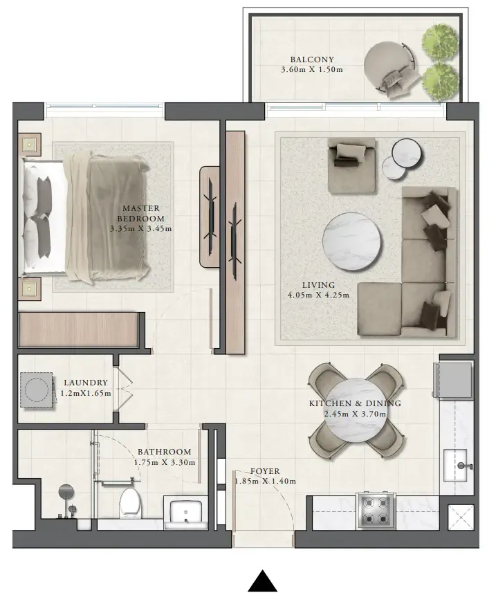 Golf Grand 1 bed floor plan, 703 sqft