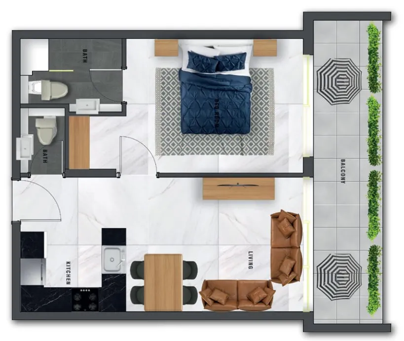 Samana Waves Phase II 1 bed floor plan, 744 – 853 sqft