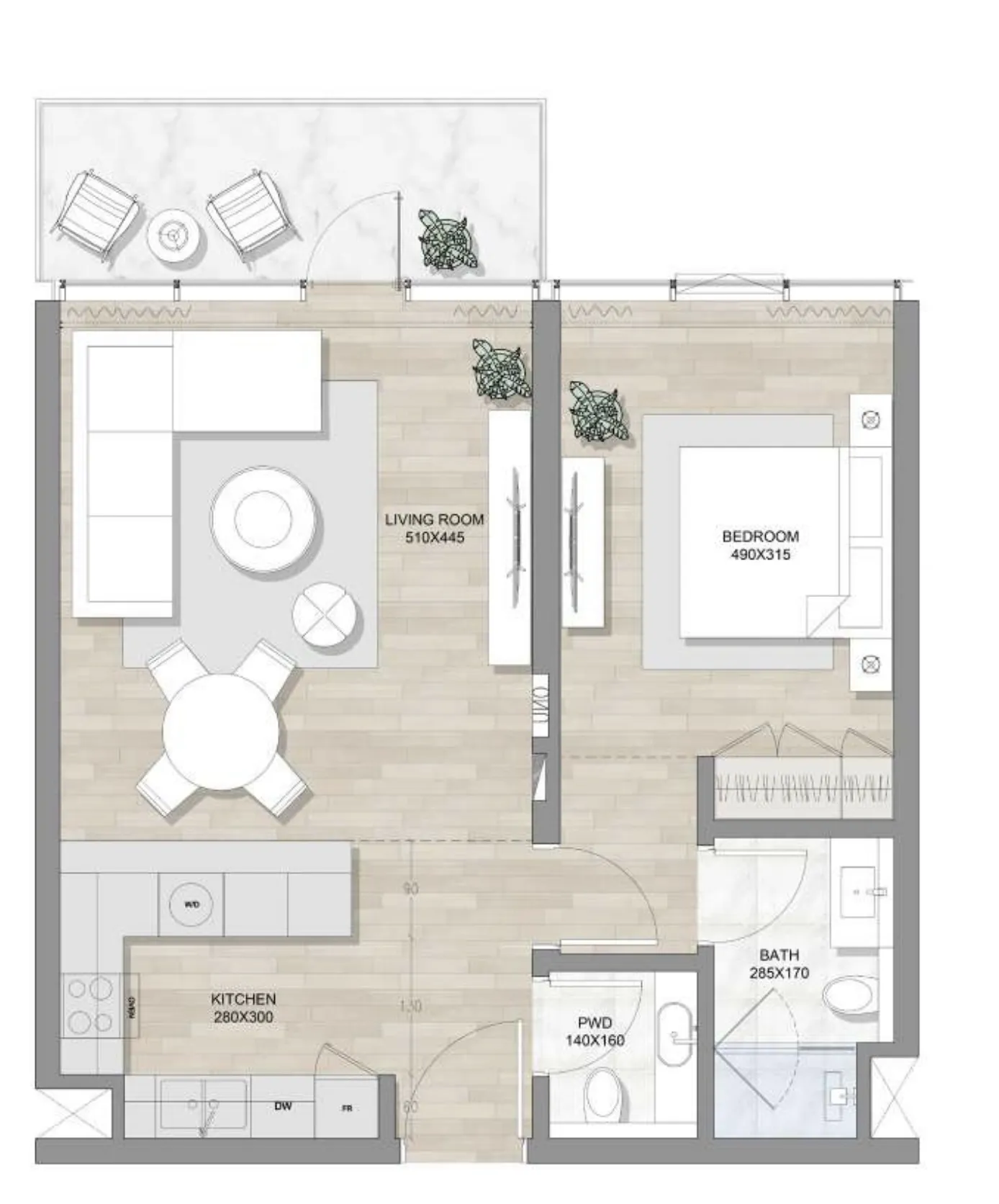 Skai Mina 1 bed floor plan, 1,013 sqft