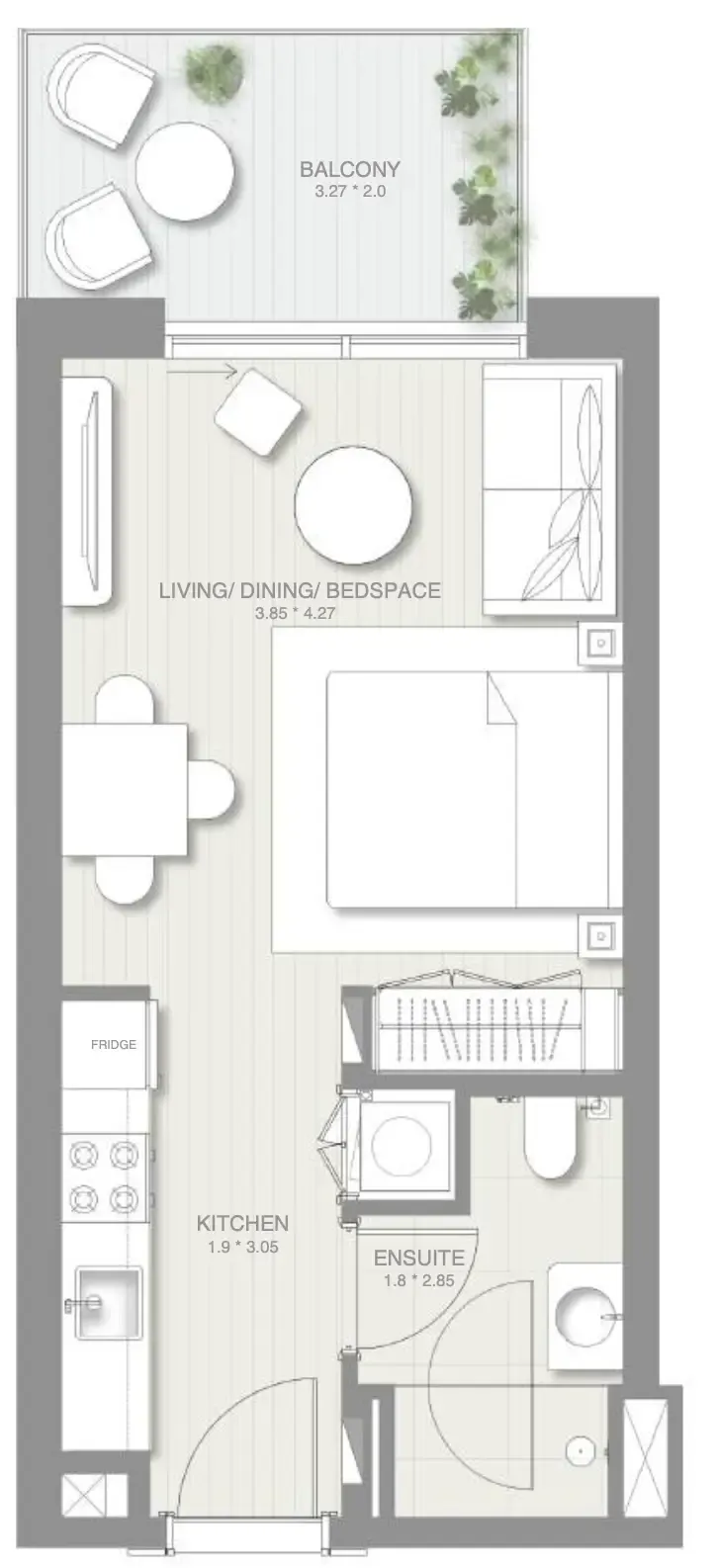 Sol Levante Studio floor plan, 420 – 421 sqft