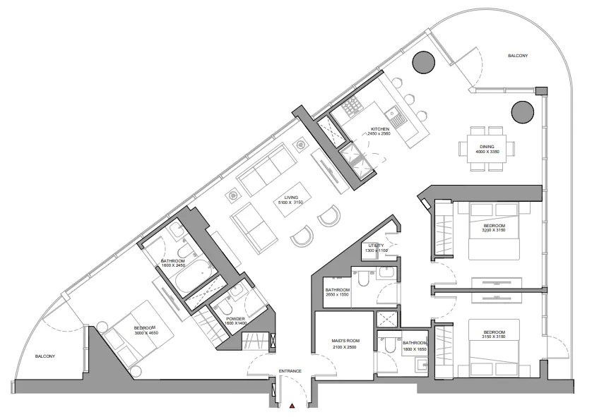 Sobha Solis 3 bed floor plan, 1,895 sqft