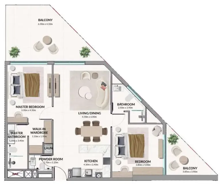 Woodland Terraces 2 bed floor plan, 1,316 sqft