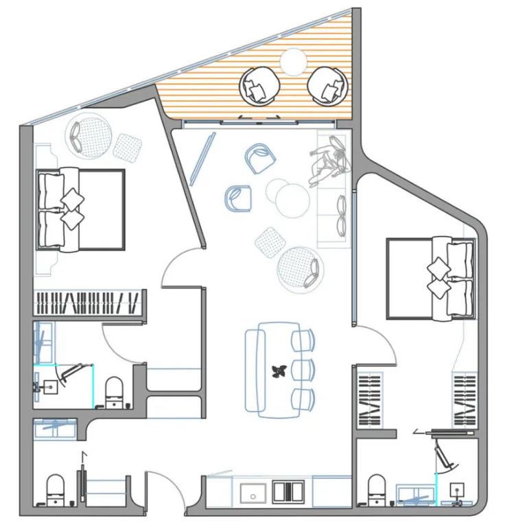 Sole Mio Residences 2 bed floor plan, 1,053 sqft