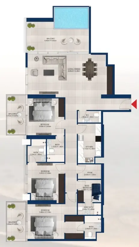 Al Vista 3 bed floor plan, 2,186 sqft