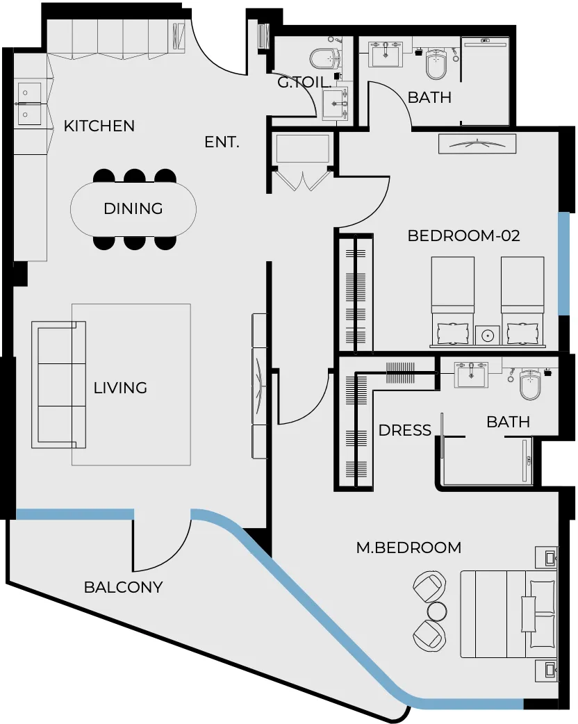 Coastal Haven 2 bed floor plan, 1,201 sqft