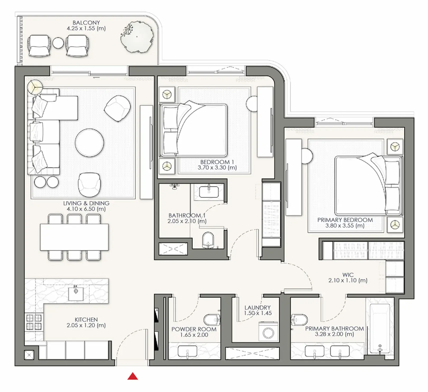 Palm Central Private Residences Phase 2 2 bed floor plan, 1,218 sqft