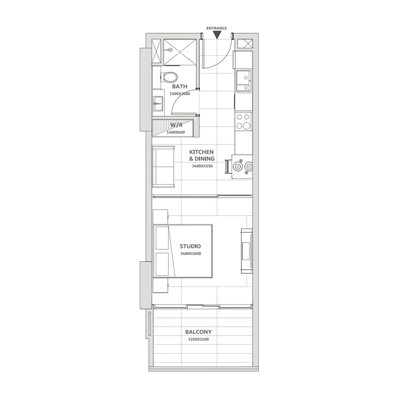 Solanki One Studio floor plan, 431 sqft