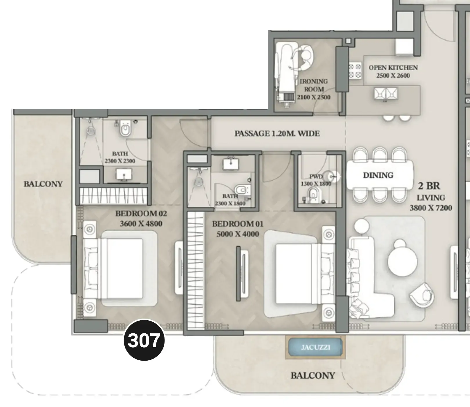 Wellington Ocean Walk 2 bed floor plan, 1,460 sqft