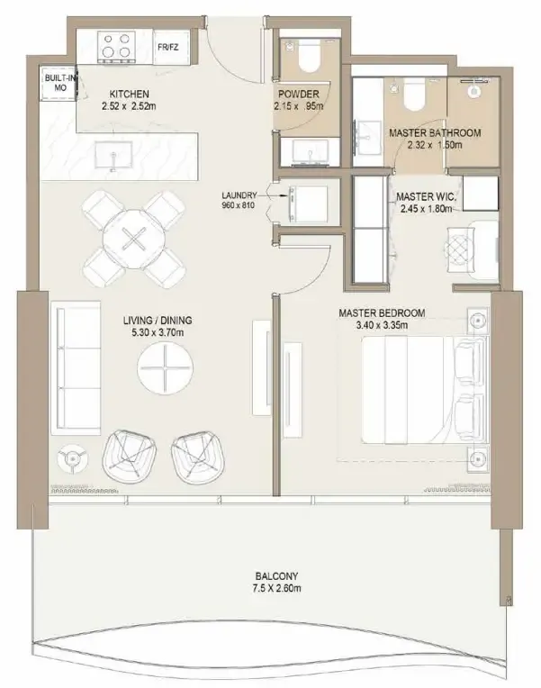 Laguna Residence 1 bed floor plan, 811 – 876 sqft