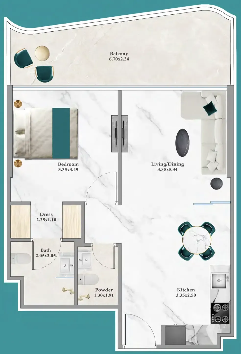 Breez 1 bed floor plan, 660 sqft