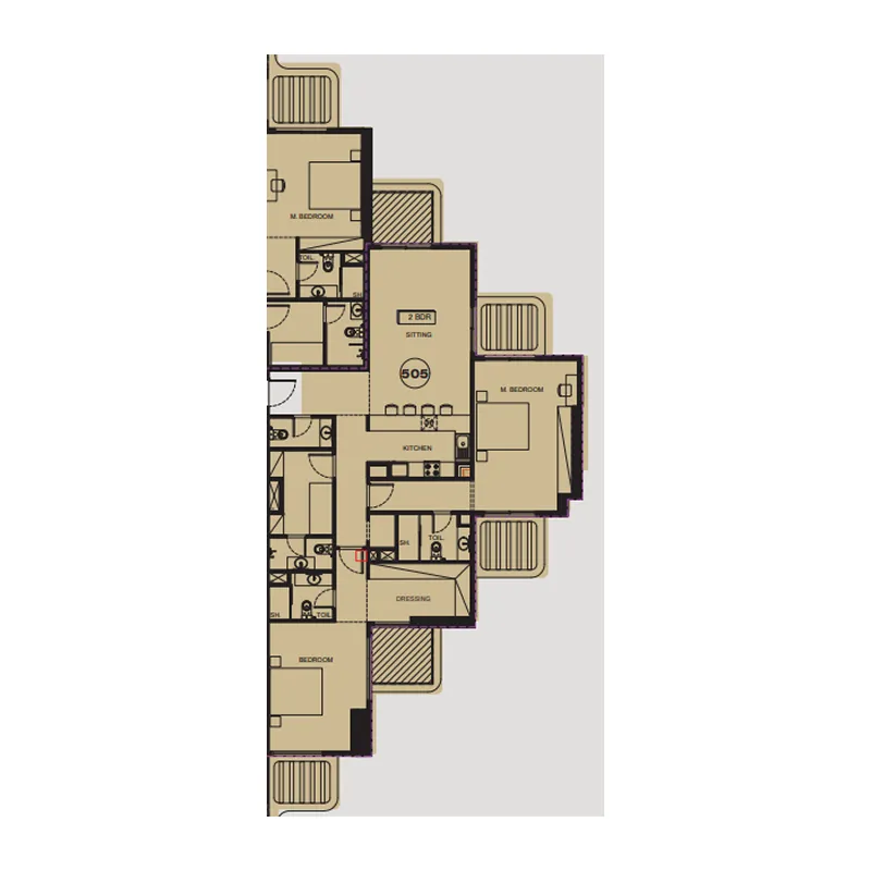 Sea View Residence 2 bed floor plan, 1,601 sqft