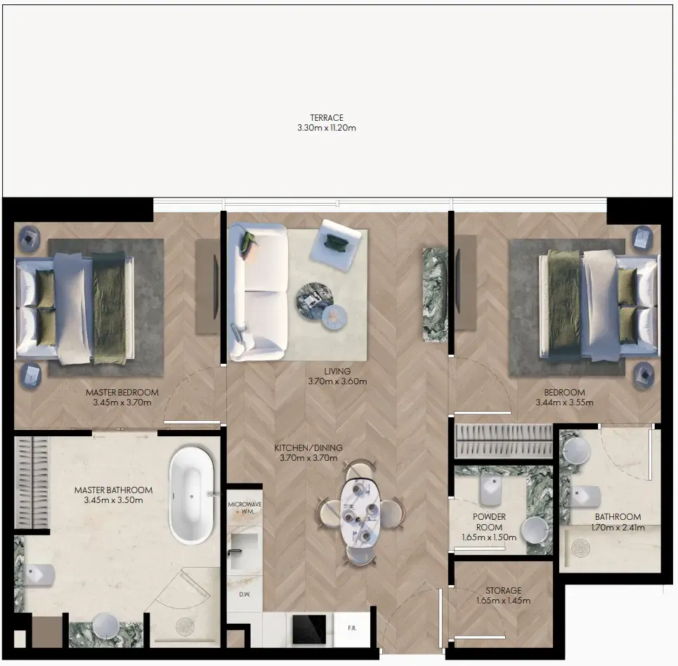 Elle Residences 2 bed floor plan, 1,290 sqft