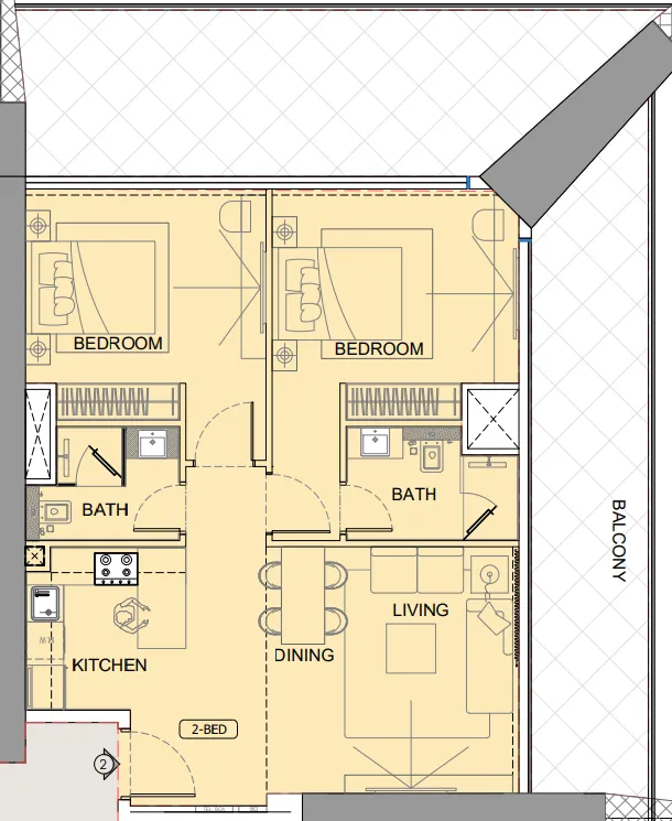 One by Binghatti 2 bed floor plan, 1,598 sqft