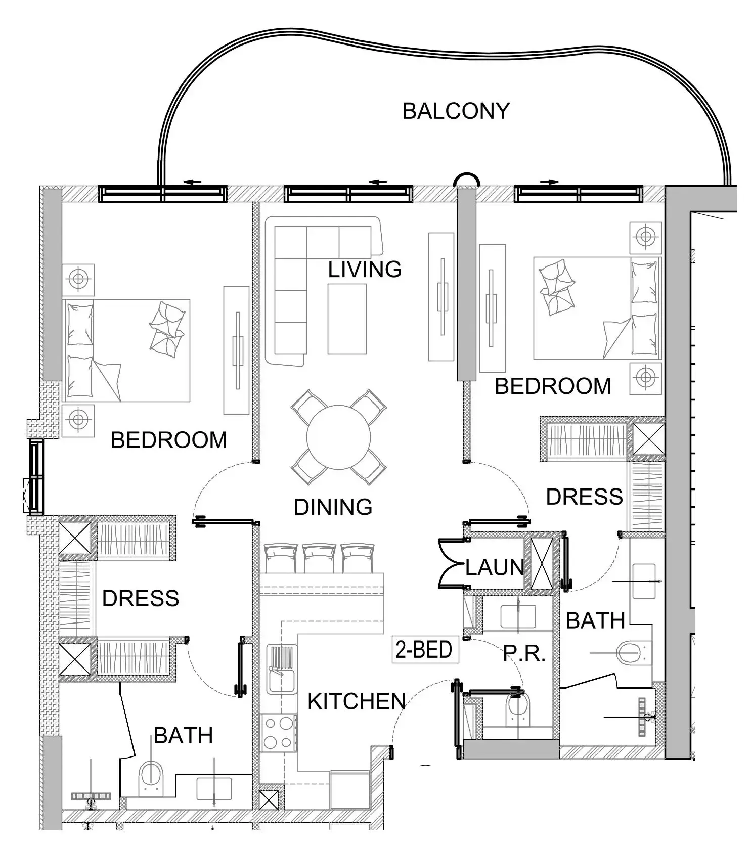 Valencia 2 bed floor plan, 1,165 sqft