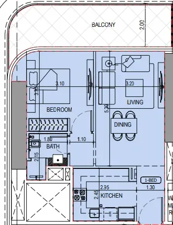 Binghatti Sky Terraces 1 bed floor plan, 713 – 714 sqft