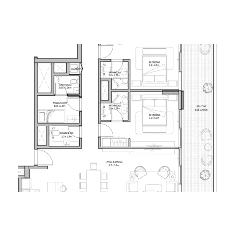 The Blue Beach Residence 3 bed floor plan, 2,502 sqft
