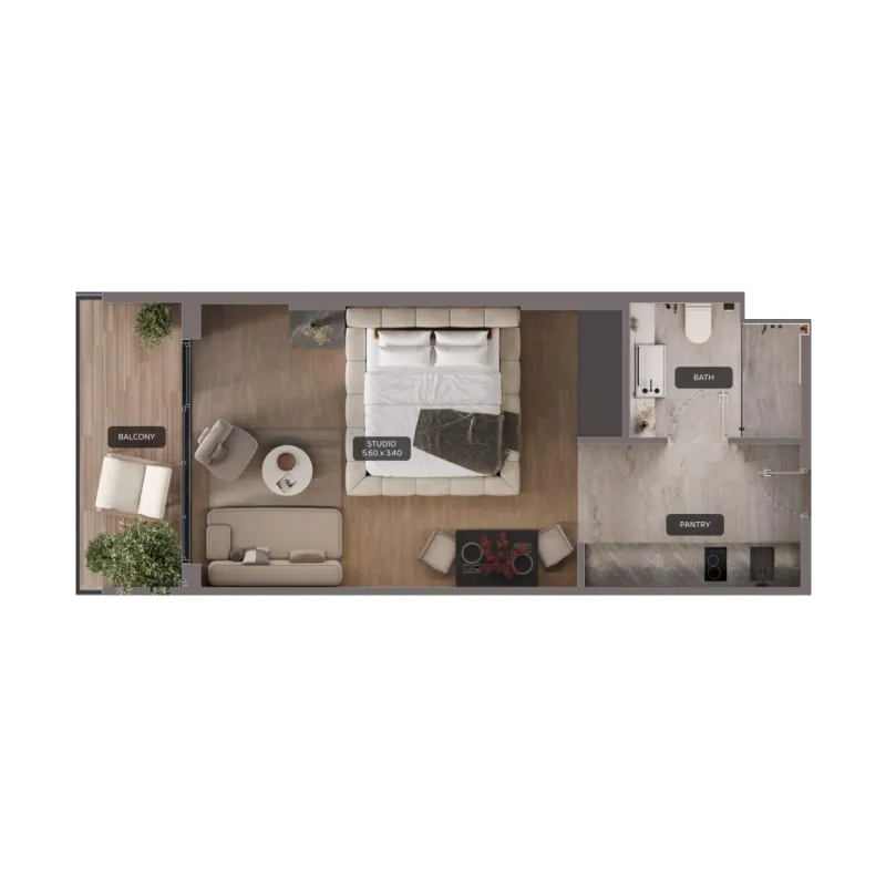 Urban Life Studio floor plan, 386 sqft