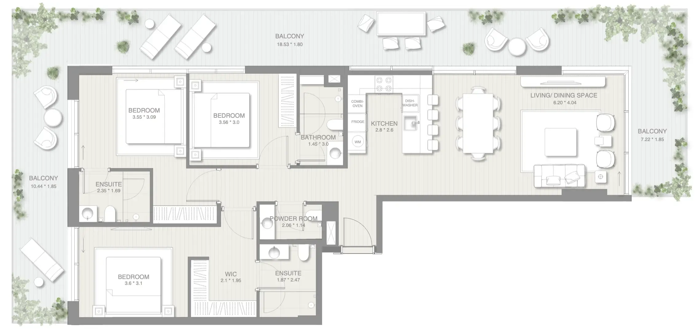 Sol Levante 3 bed floor plan, 1,993 sqft