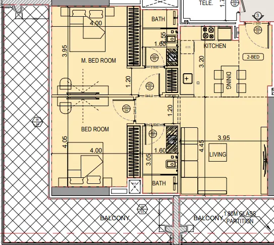 Binghatti Starlight 2 bed floor plan, 1,372 sqft
