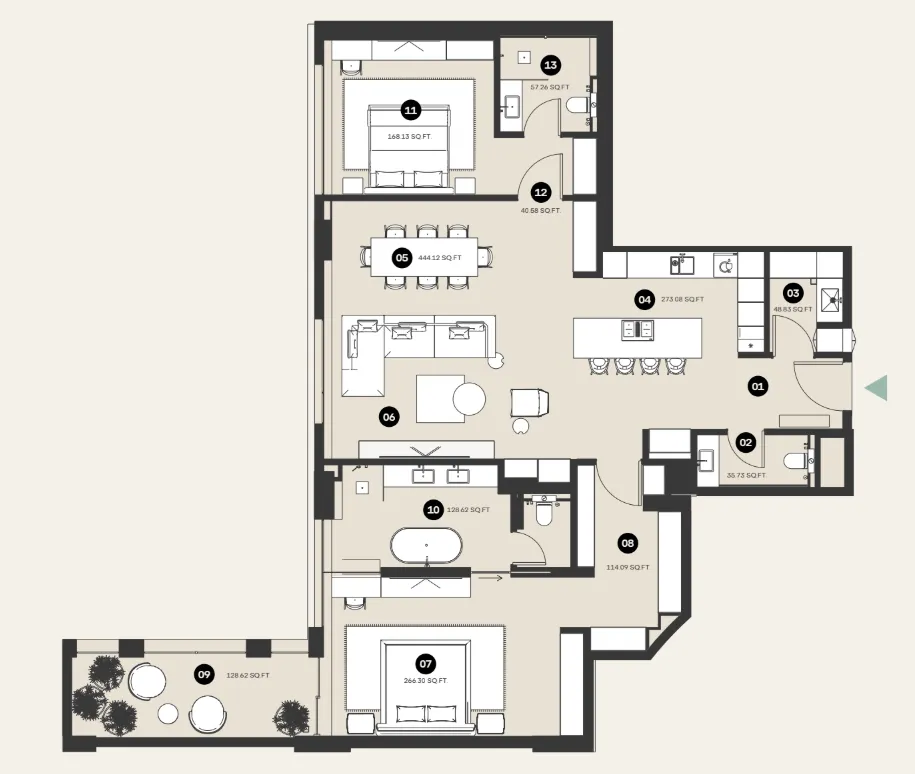 Waldorf Astoria Residences 2 bed floor plan, 1,900 sqft