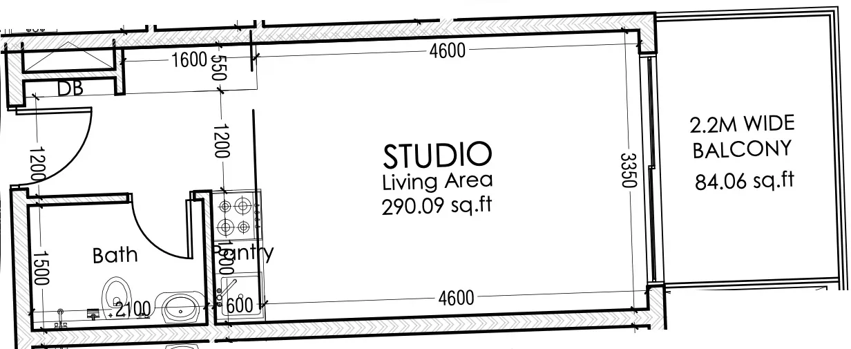 Moonsa Residences 2 Studio floor plan, 675 sqft