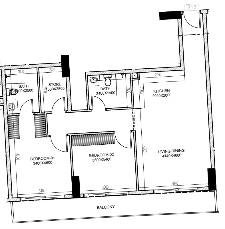 Astra South 2 bed floor plan, 1,036 sqft