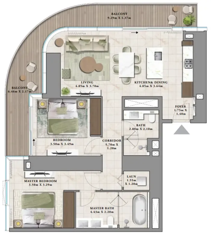 Avarra by Palace 2 bed floor plan, 1,429 sqft