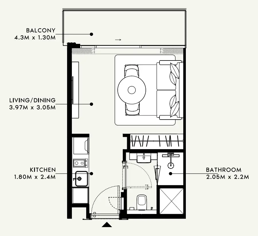 Azizi Milan Studio floor plan, 325 – 336 sqft