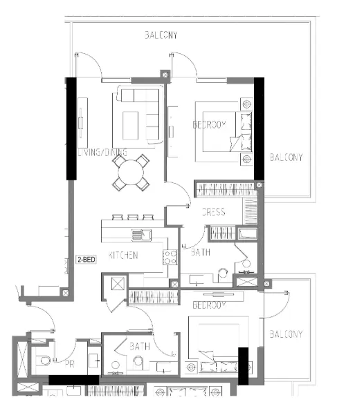 Damac Riverside Views 2 bed floor plan, 1,442 sqft