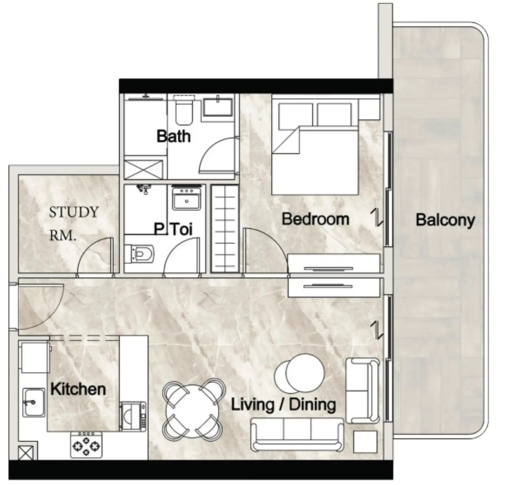 Zyra Vista Residence 1 bed floor plan, 811 sqft