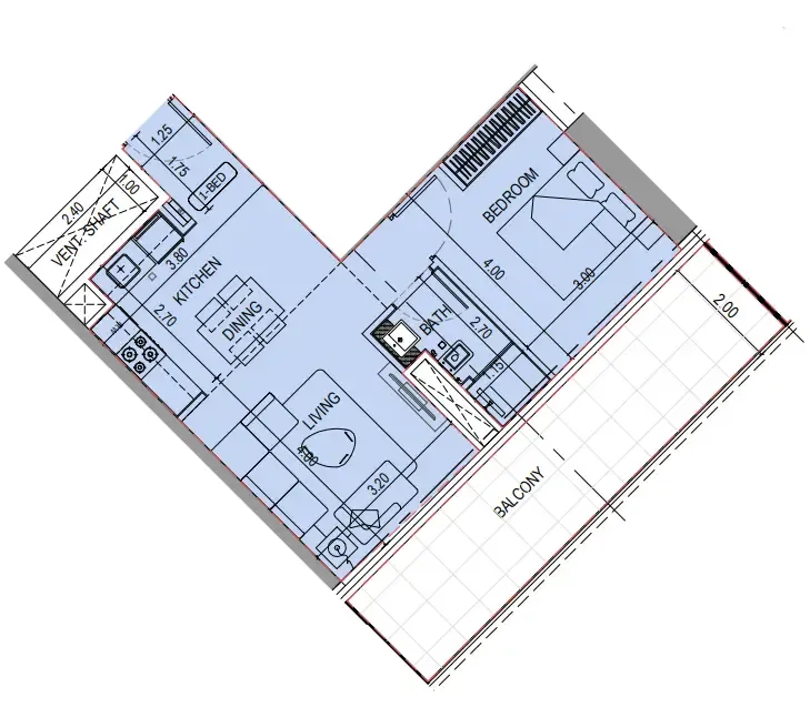 Binghatti Sky Terraces 1 bed floor plan, 713 sqft
