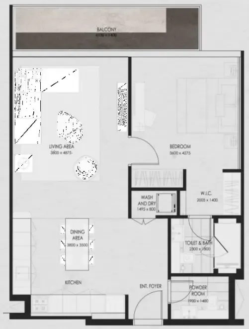 Wadi 645 1 bed floor plan, 811 – 823 sqft