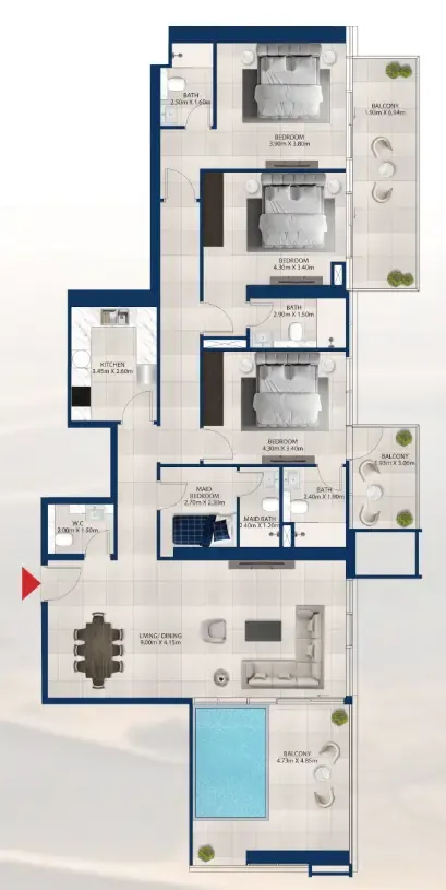 Al Vista 3 bed floor plan, 2,082 sqft