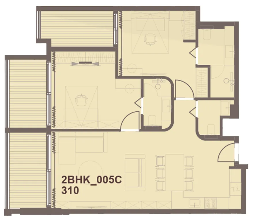 J-Haus Residence 2 bed floor plan, 1,156 sqft