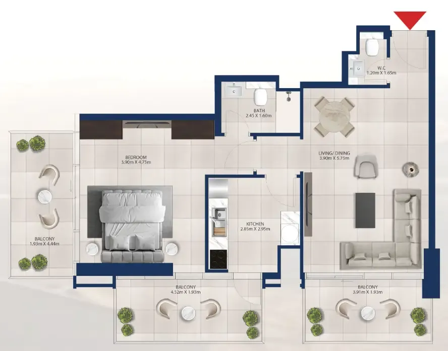 Al Vista 1 bed floor plan, 993 sqft