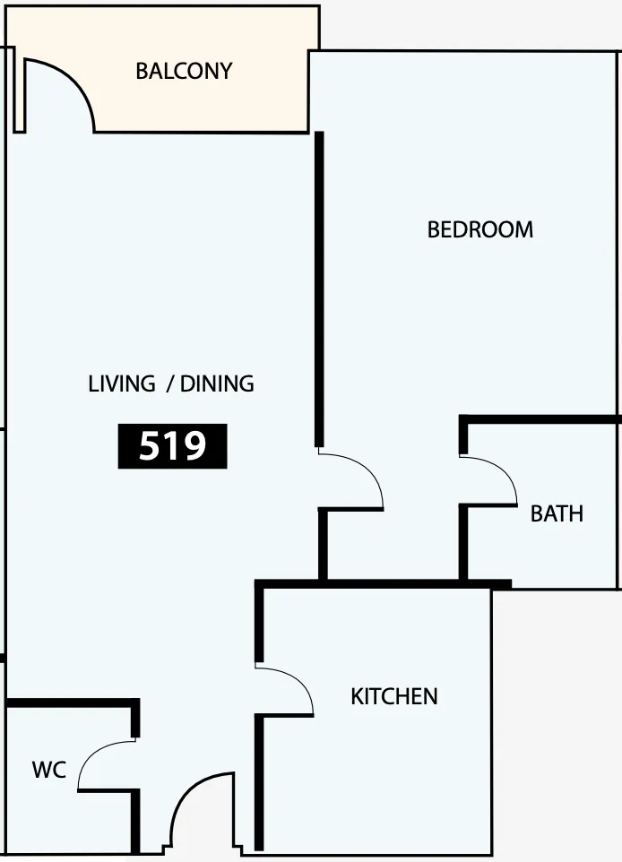 Paradise View 1 1 bed floor plan, 818 sqft