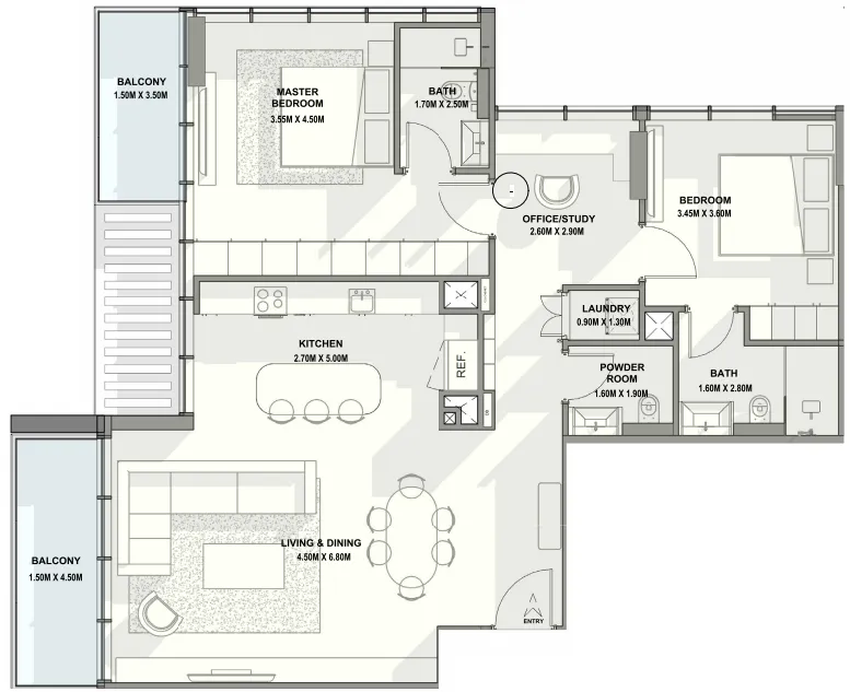 Allegro Residences 2 bed floor plan, 1,324 sqft