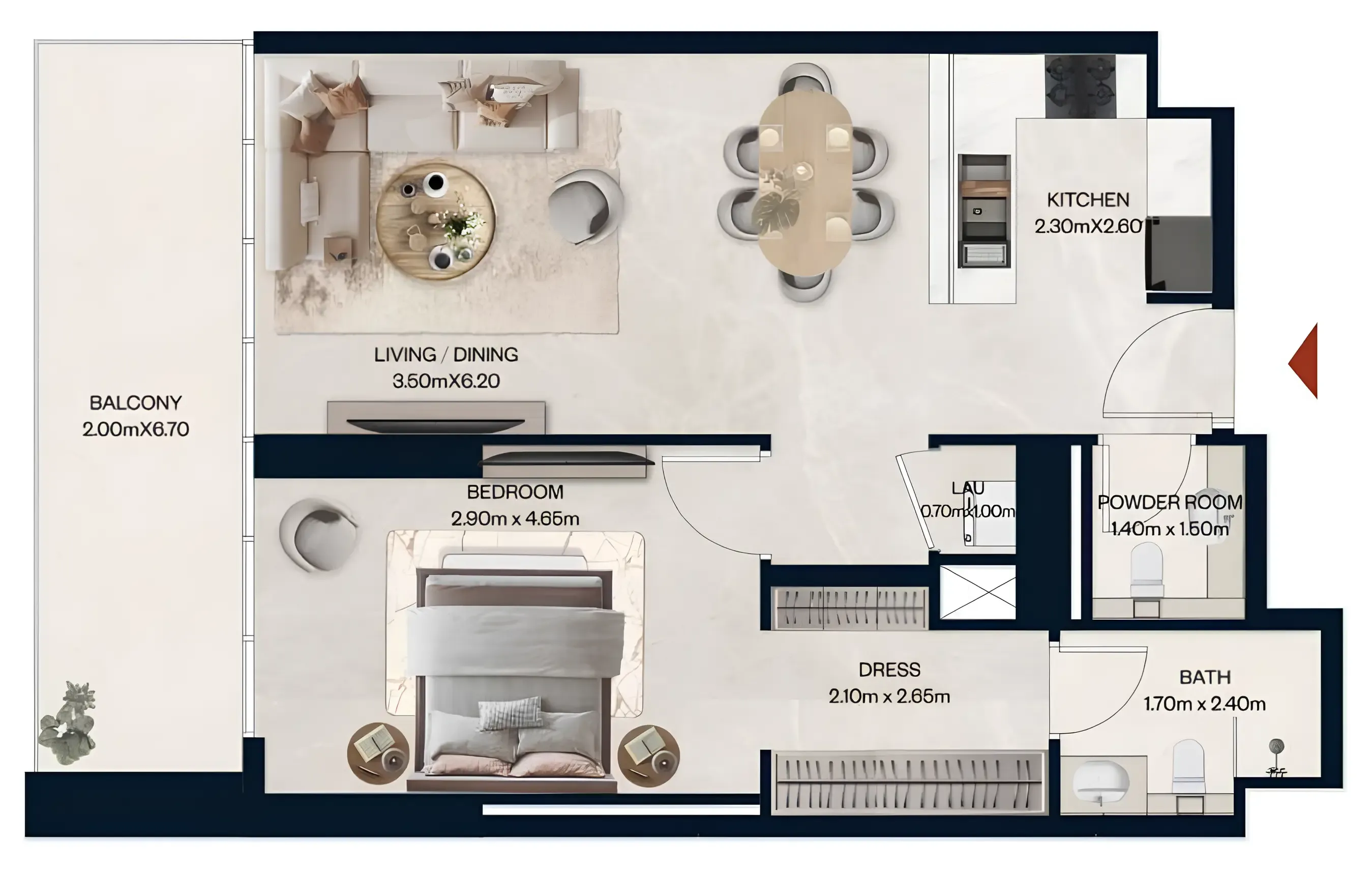 Norah Residence 1 bed floor plan, 845 sqft