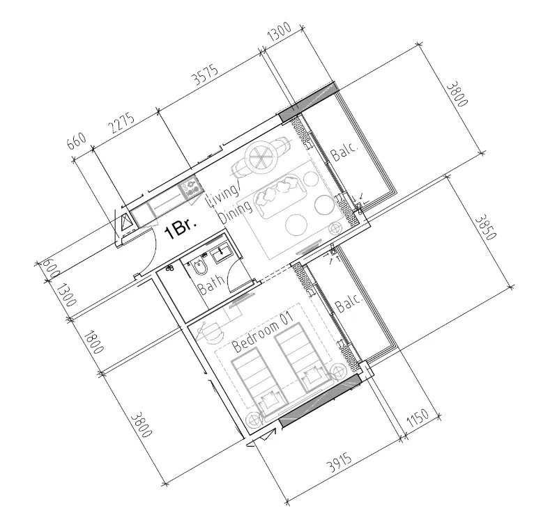 Damac Hills 2 - Hotel Edge by Rotana 1 bed floor plan, 547 sqft