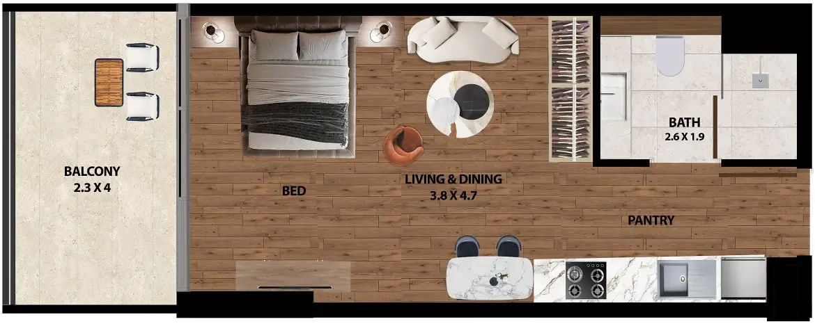 Marquis One Studio floor plan, 443 sqft