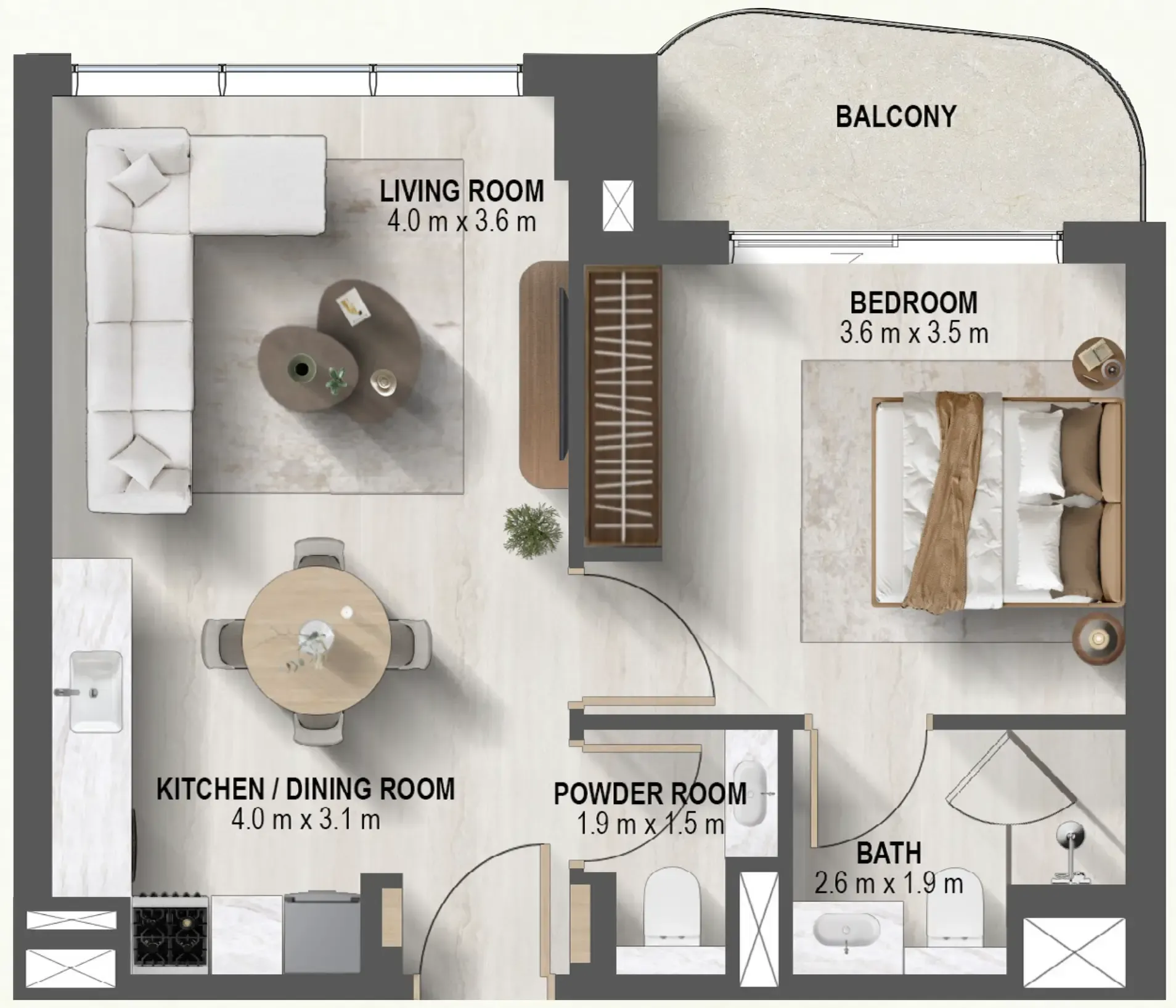 Sanctuary 1 bed floor plan, 651 sqft