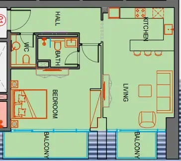 SkyGate Tower 1 bed floor plan, 805 sqft