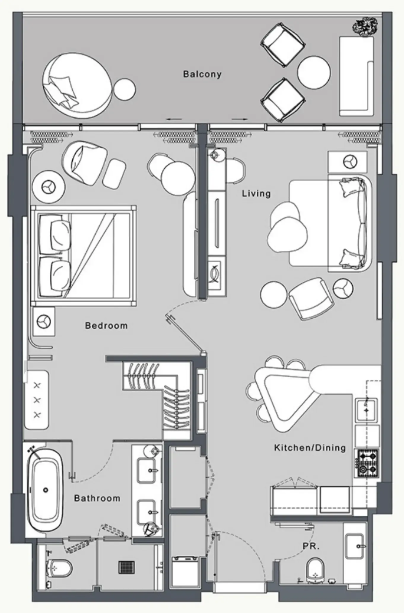 JW Marriott Residences and Resort 1 bed floor plan, 956 sqft