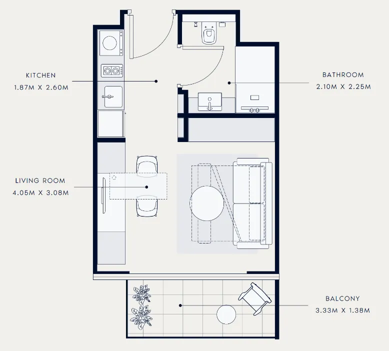 Azizi Venice Studio floor plan, 332 sqft