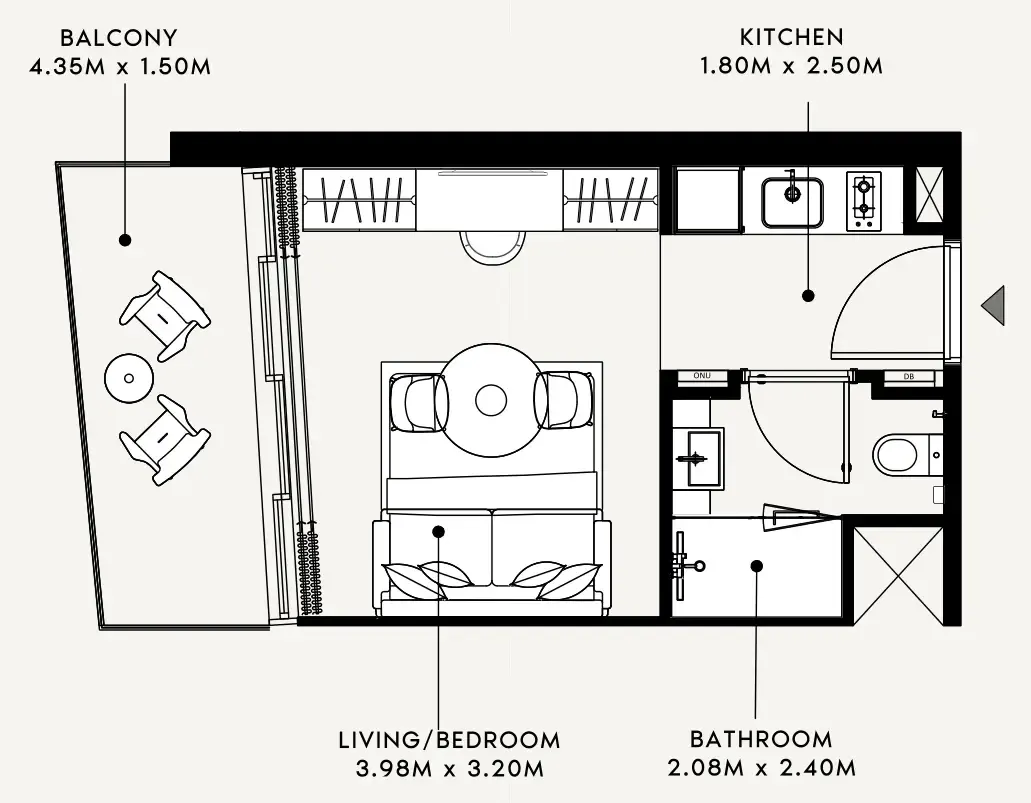 Azizi Milan Studio floor plan, 345 sqft
