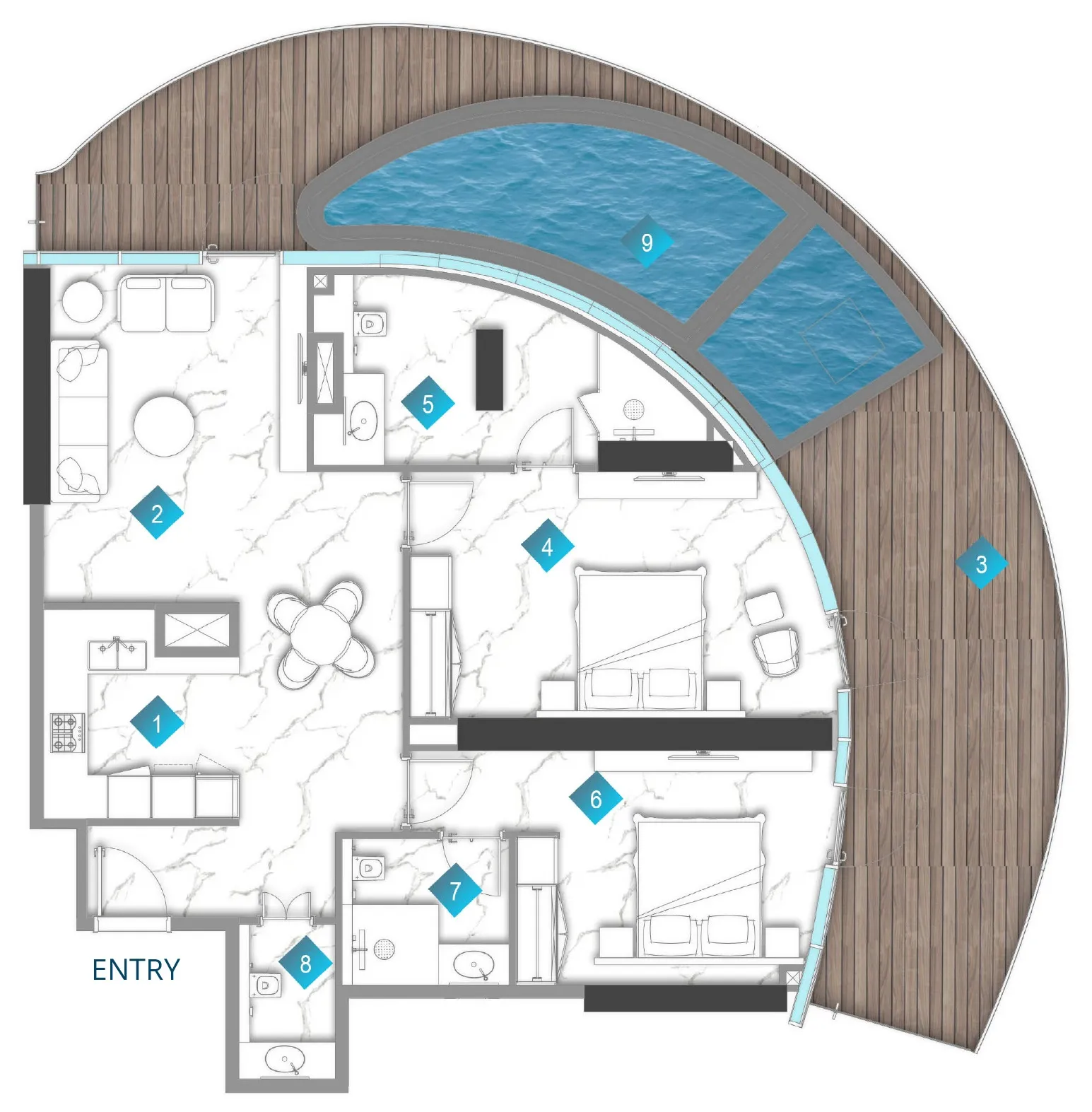 Aqua Arc 2 bed floor plan, 2,037 sqft