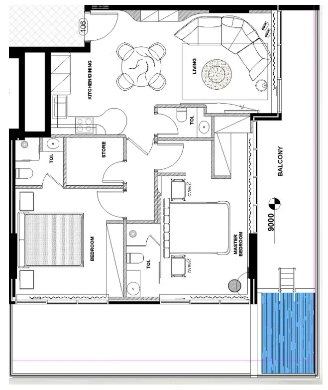 Natuzzi Harmony 2 bed floor plan, 1,419 sqft
