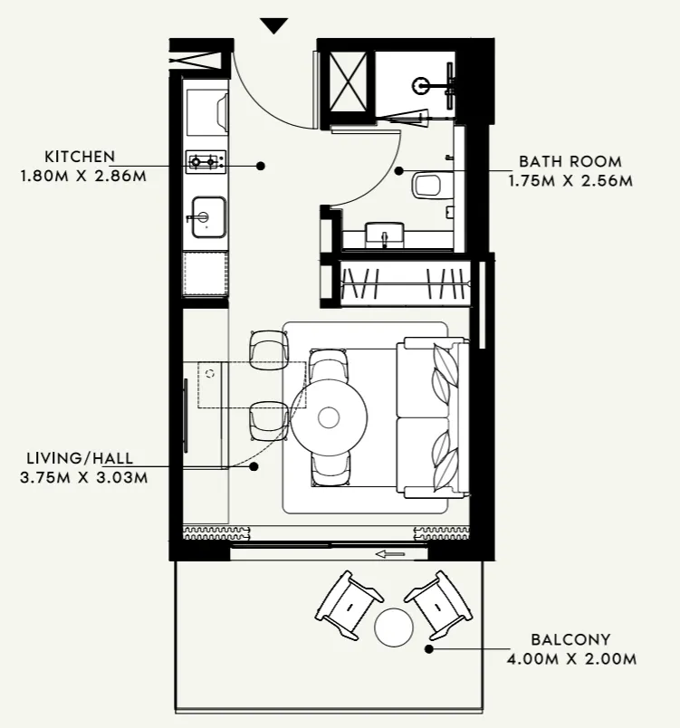 Azizi Venice Studio floor plan, 364 sqft