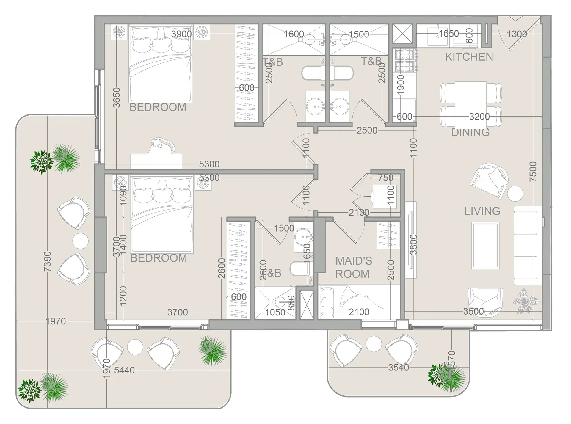 TETR1S Tower 2 bed floor plan, 1,247 sqft